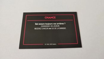 Carte Chance Assure vos arrières jeu de société Monopoly mauvais perdants Hasbro Gaming #B77