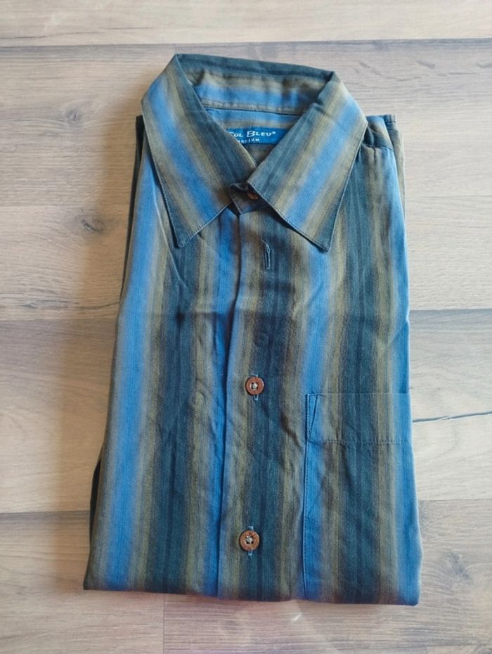 Chemise homme manches longues col bleu