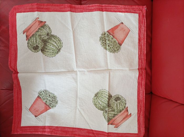 NAPPE RONDE + 6 SERVIETTES COTON MOTIF CACTUS - - photo numéro 3