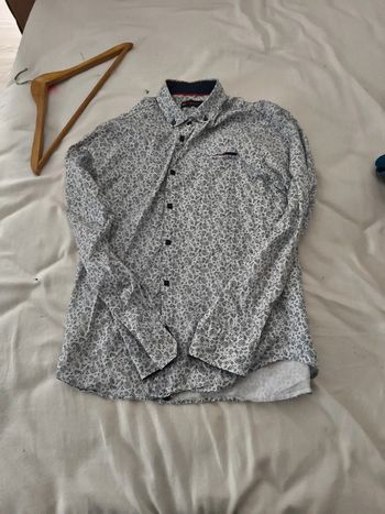 Chemise manche longue a motif bleu foncé homme