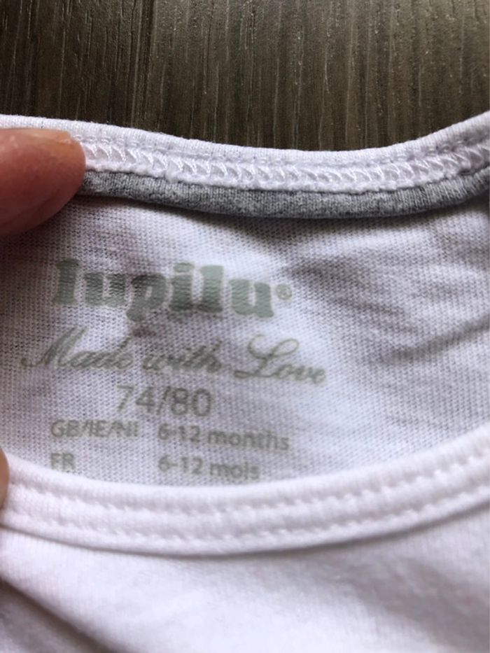 Lot 2 t-shirts Lupilu manches courtes gris et blanc 74/80 cm - photo numéro 5