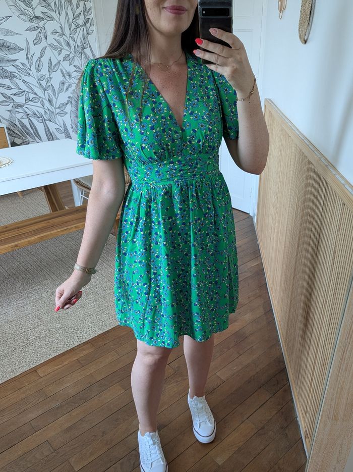 Robe fleurie verte et bleue Sofia légère Taille S/M - photo numéro 2