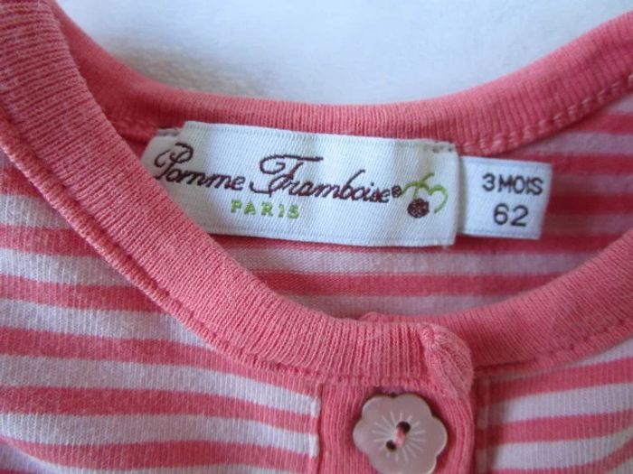T-shirt rayé Pomme Framboise 3 mois TBE - photo numéro 6