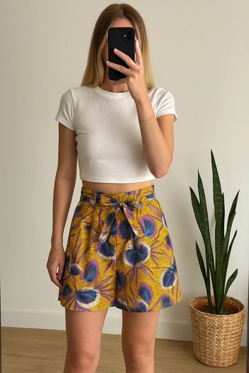 Short imprimé orangé lilas Promod taille 36 Neuf