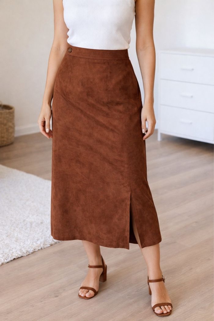 Jupe mi longue marron