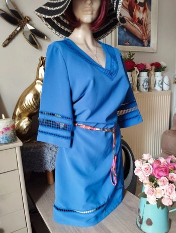 🌿Robe Bleue 3/4 Ajourée Création L,Taille 38/40🌿