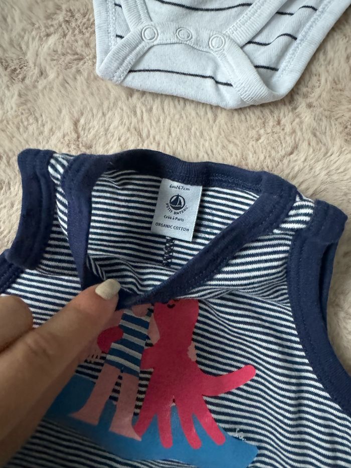 Lot 4 bodies manches courtes marcel 6 mois Petit Bateau Kiabi - photo numéro 3