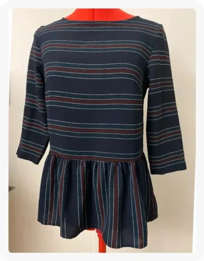 Blouse peplum bleu marine rayée Kiabi