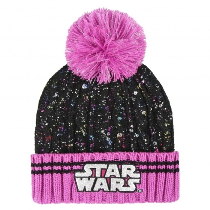 STAR WARS - Bonnet Pompon Black & Pink taille unique