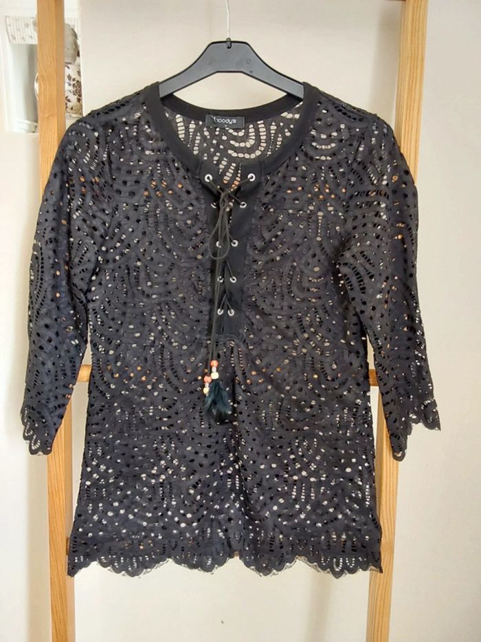 Superbe blouse noire ajourée Moody 's T 38 - photo numéro 8