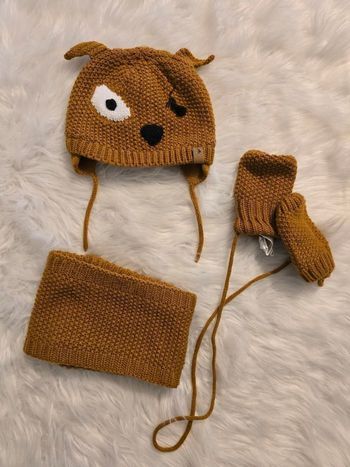 💙😍🤩 superbe Ensemble bonnet, snood , moufles 12/23 mois garçon💙😍🤩