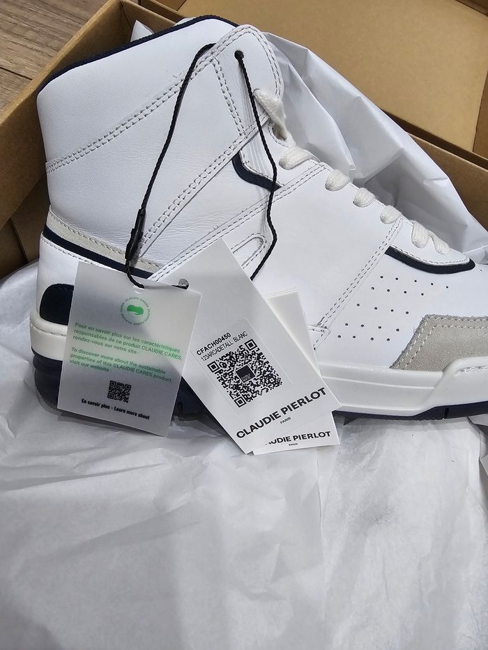 Magnifiques baskets montantes femme, pointure 38 , véritable cuir, blanc, marque Claudie pierlot - photo numéro 7