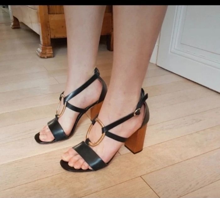 Sandale 39 talon cuir noir heyraud - photo numéro 2