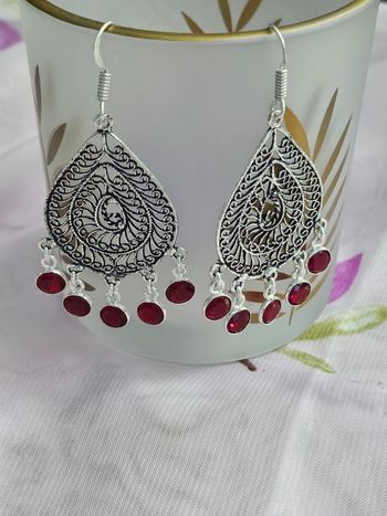 Boucles d oreilles en argent sterling 925 avec pierre grenat rouge