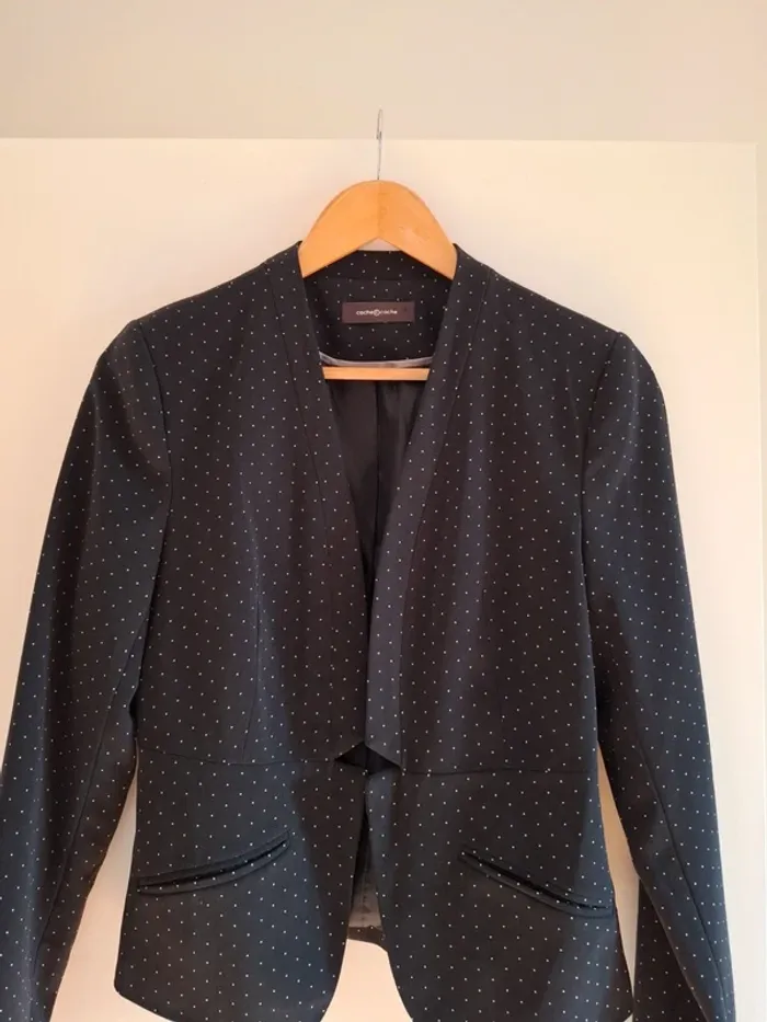Veste courte bleu marine à pois - T.1 - Neuve - photo numéro 2