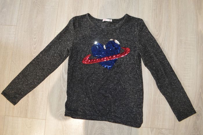 Pull fin gémo sequins reversibles coeurs 10 ans