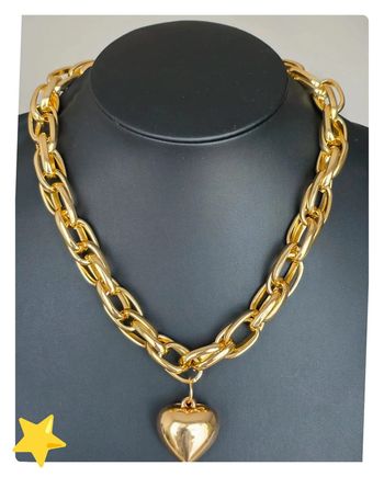 Collier grosse maille pendentif cœur dorée longueur 42-48cm