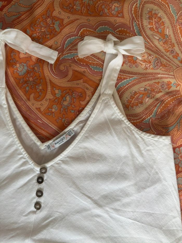 Débardeur blanc noeuds aux épaules taille M Mango très bon état - photo numéro 3