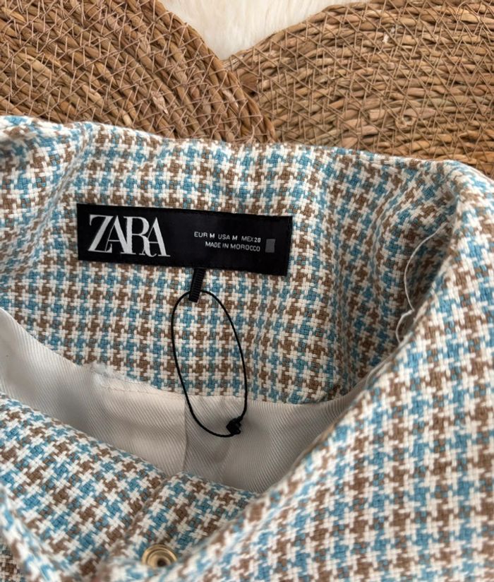 Blazer en tweed Zara bleu et marron taille M - photo numéro 2