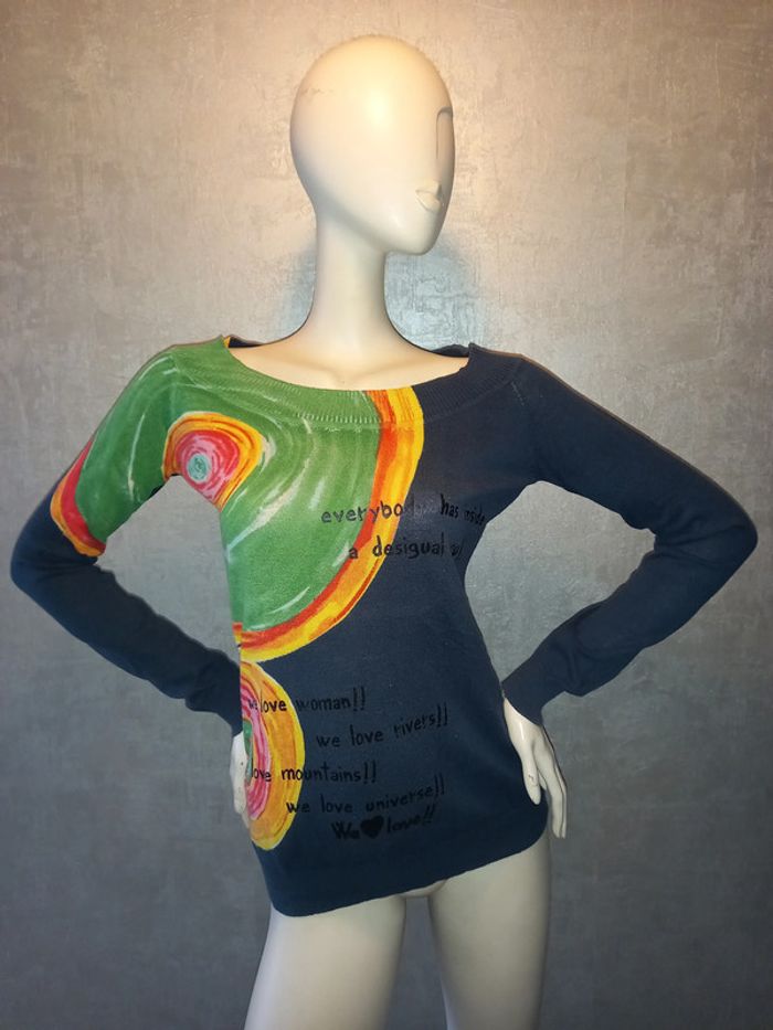 pull bleu marine et coloré desigual taille 38/40