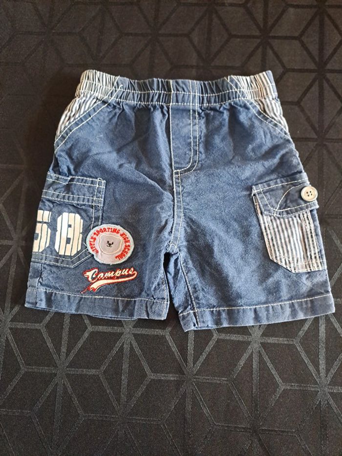 Ensemble Tee-shirt rayé rouge et bleu et short marine 12mois Clayeux - photo numéro 9
