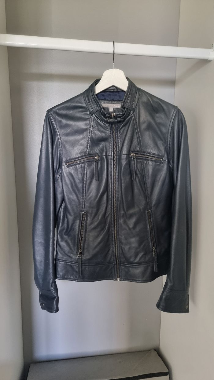 Blouson en cuir bleu marine marque Etam taille 38