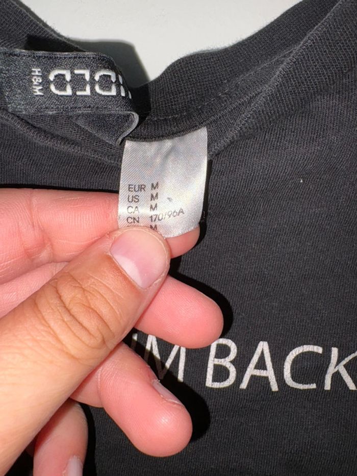 T-shirt Noir H&M Divided "don’t text him back" avec Détail Fendu - Taille M - photo numéro 3