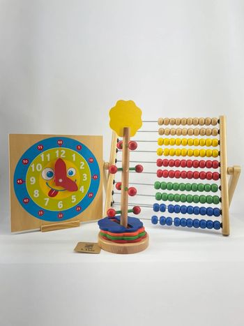 Lot montessori boulier, horloge et arbre à pétales en bois - Edu Fun