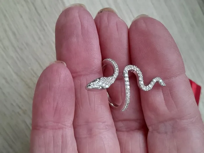 Bague serpent, avec strass, couleur argentéé, réglable - photo numéro 7