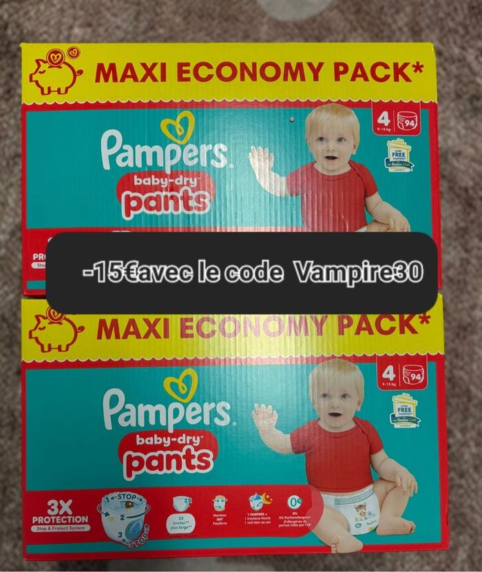 2 cartons de couches Pampers taille 4