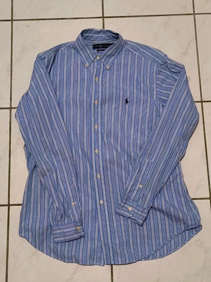 Chemise Ralph Lauren Classic Fit Rayée Bleu Vintage Y2K – Taille L - photo numéro 2