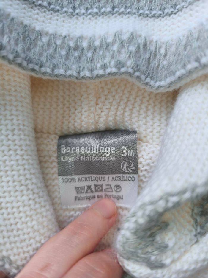Gilet épai mixte Barbouillage - 3 mois - crème et gris - très bon état - photo numéro 3