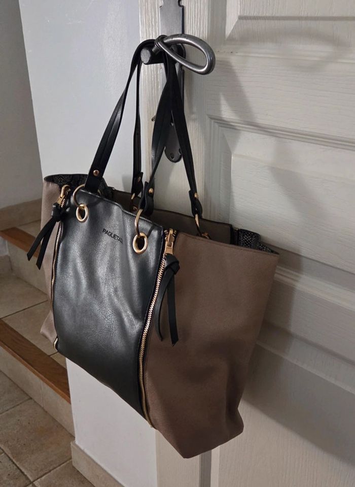 Sac à main main Paquetage noir et marron beige - photo numéro 5
