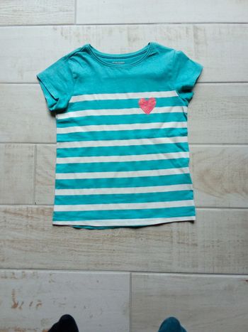T-shirt rayé vert et blanc motif cœur Vertbaudet 8 ans