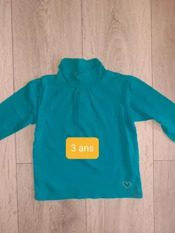 Sous pull col roulé 3 ans turquoise vert