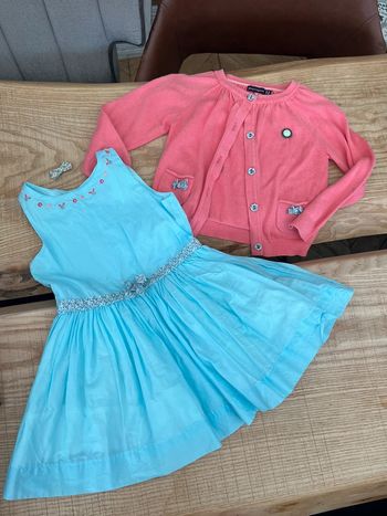 Ensemble sergent major 3 ans gilet robe pince barrette Liberty cérémonie fleurs été