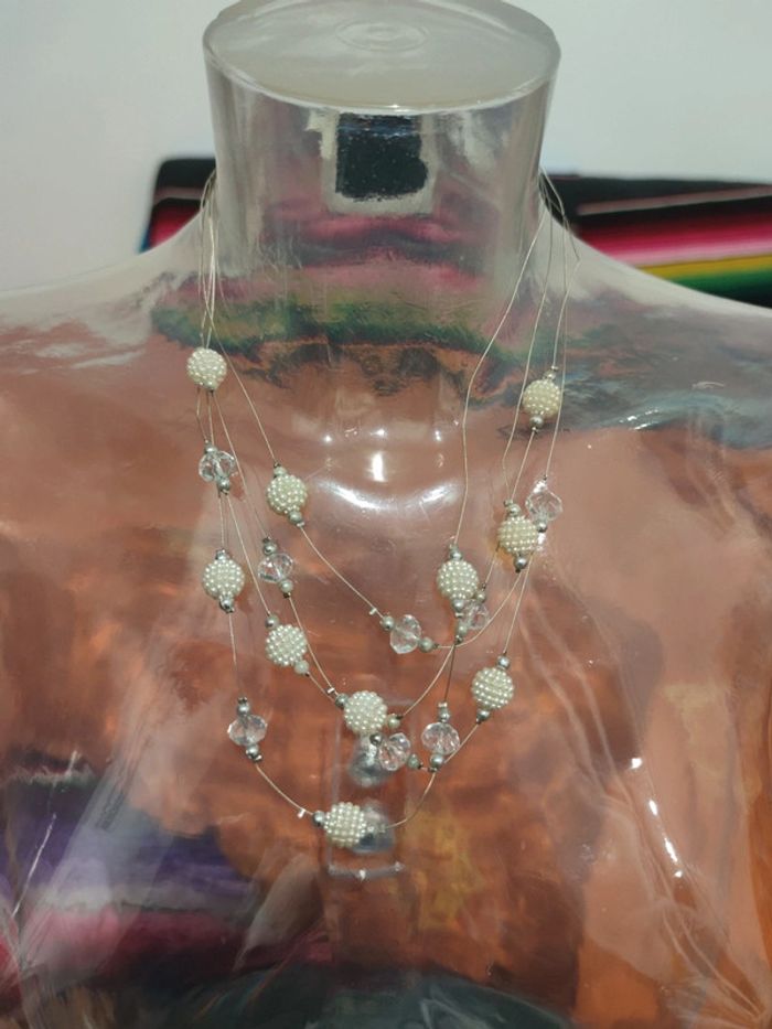 🌺 Collier fantaisie perles écru