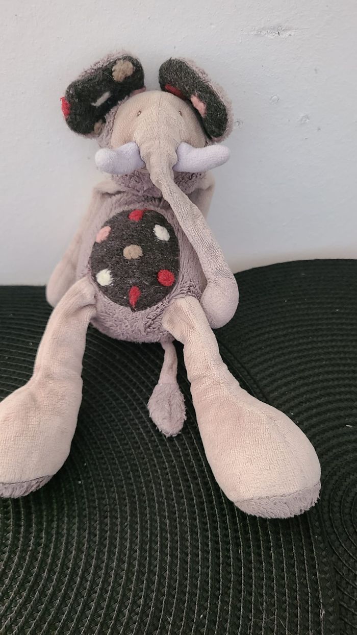 Doudou éléphant Les Zazous beige gris noir MOULIN ROTY - photo numéro 2