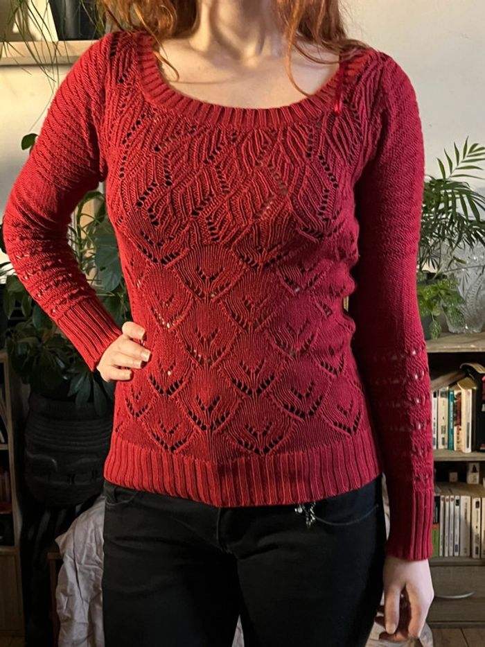 Haut manches longues type dentelle - rouge foncé - photo numéro 10