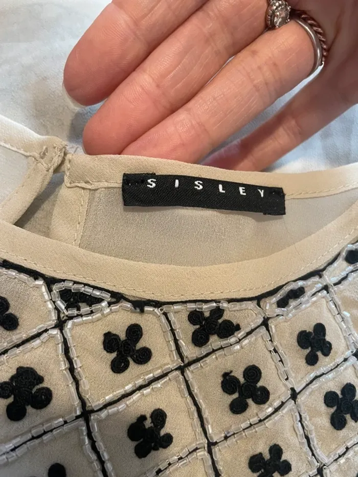 Blouse Sisley - Crème et noire - Taille XS - photo numéro 6