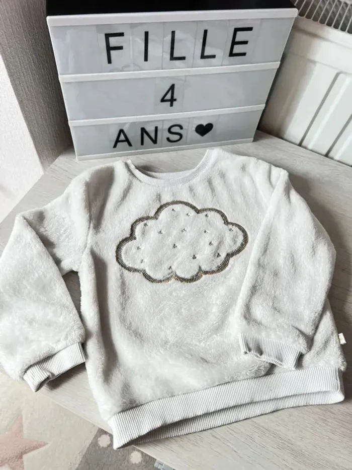 Pull blanc polaire Okaïdi 4 ans