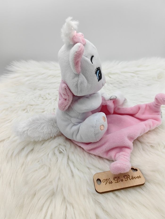 Doudou mouchoir marie Les Aristochats Disney têtes et fleurs e blanc et rose - photo numéro 4