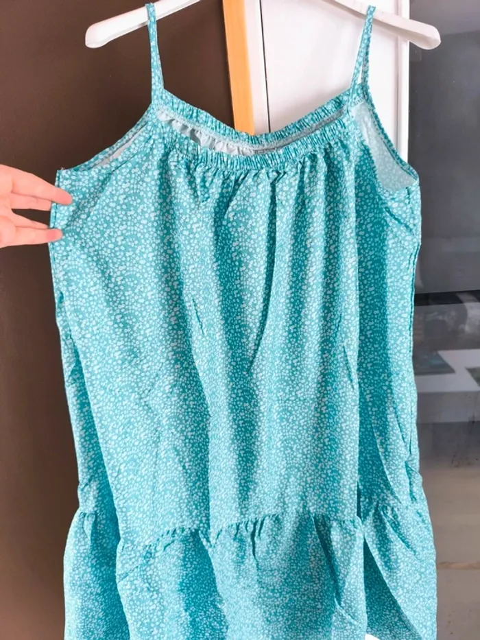 Robe mi longue à fleurs turquoises et blanches femme 42 - photo numéro 3