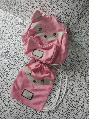 Lot sac à dos + sac pochon enfant motif renard rose 🦊