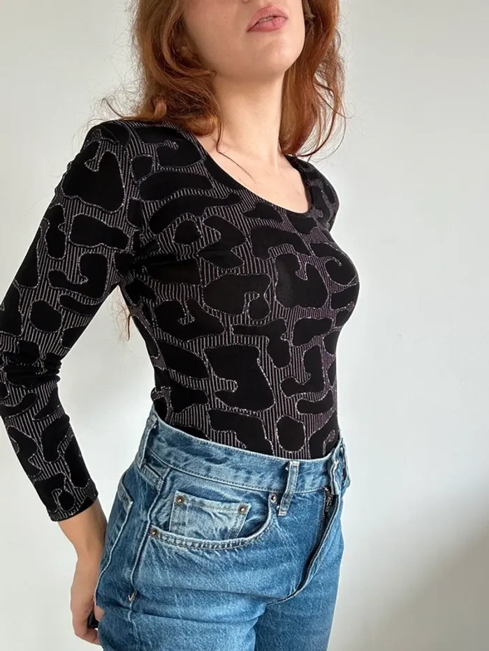Body vintage années 80/90 noir à paillettes taille S - photo numéro 2
