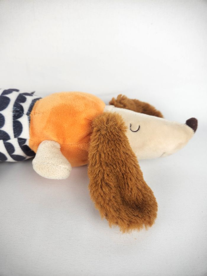 Peluche Doudou Chien Tape à l'Oeil - Hochet - Orange Bleu Jaune - photo numéro 4