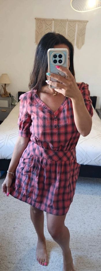 Robe d'été vichy à carreaux Comptoir des cotonniers 40 100% coton corail légère