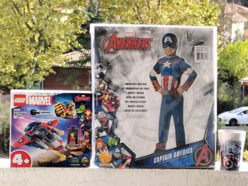 Lego Marvel Captain america contre thanos déguisement capitain america 5/6 ans et gobelet