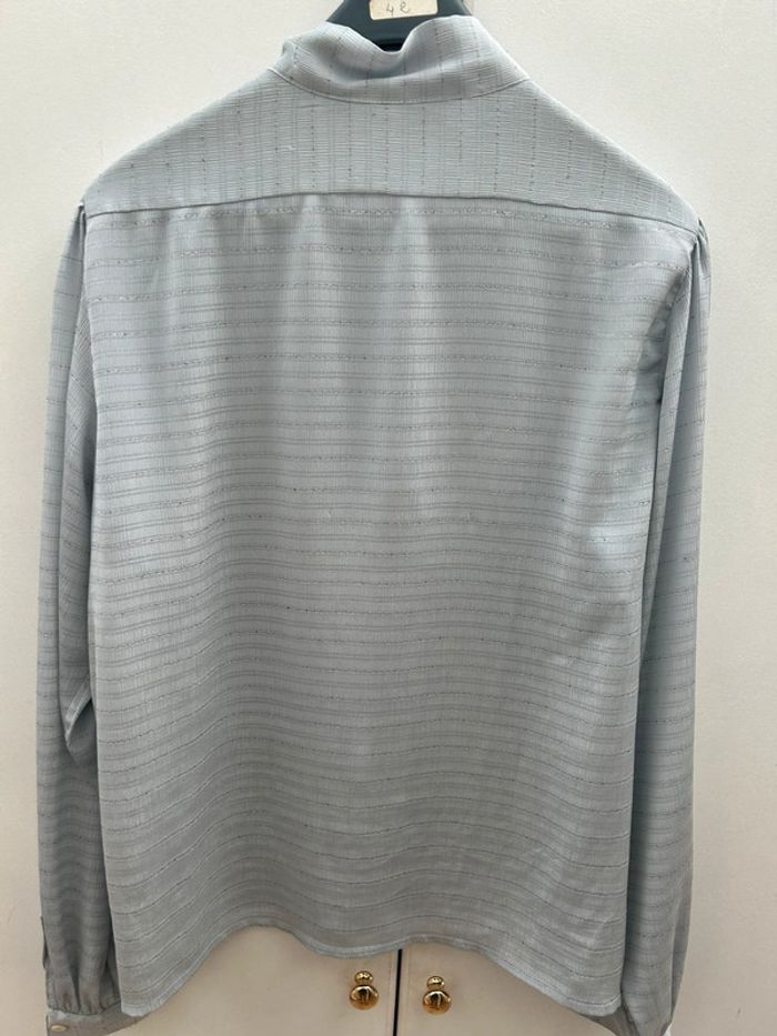 Chemisier manches longues vintage bleu clair avec noeud - taille 3 40/42 made in France - photo numéro 6