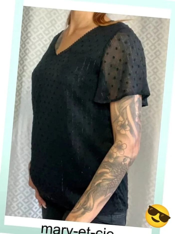 Blouse noire, col V, dos V nu,  taille S/M - Maëlle